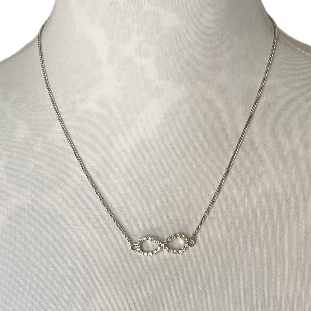 Silver-Tone Infinity Pendant Necklace with Crystal Accents